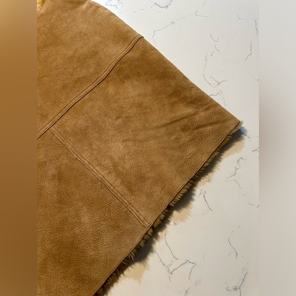 Vintage Newport News Genuine Leather Suede Faux Fur Lined Poncho Size L/XL - Picture 5 of 7